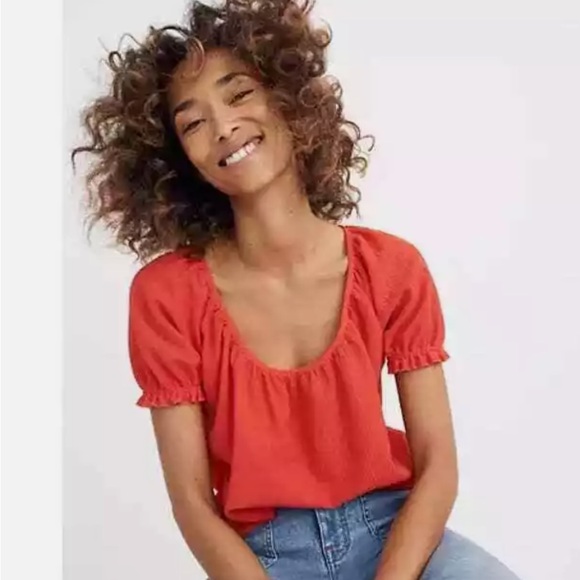 Madewell Tops - Madewell Texture and Thread Peasant Shirt - Lghtweight, Gathered Scoop-neck-